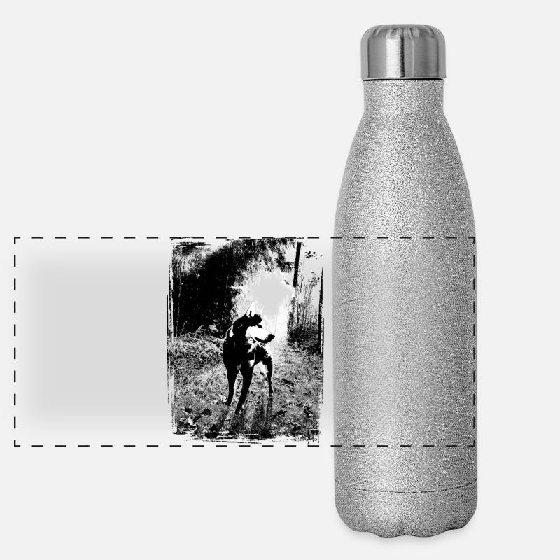 Nachtwald Hundemotiv Panorama Glitzer Isolierflasche 500 ml