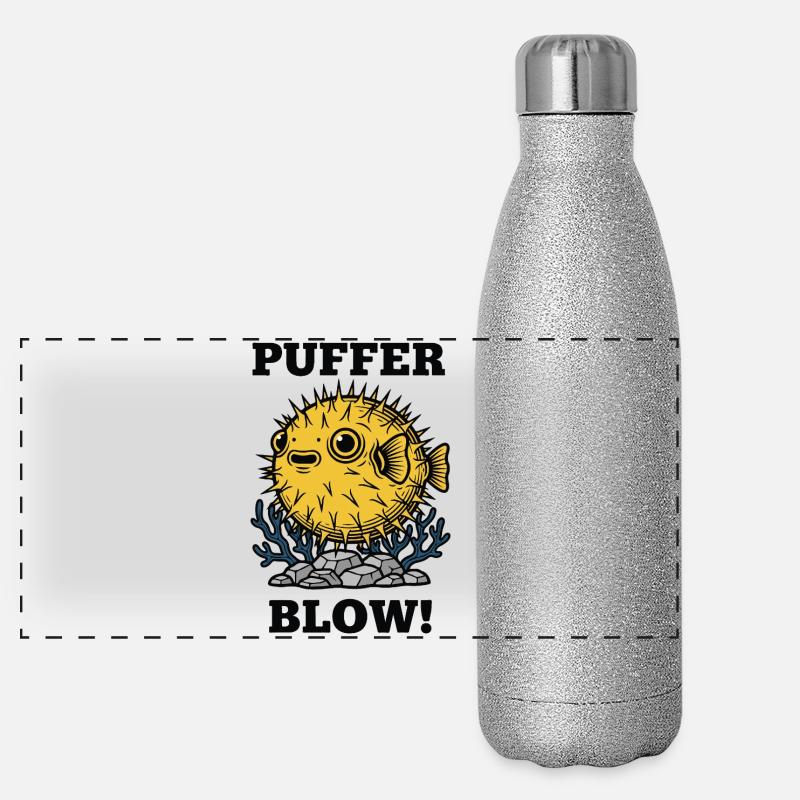 Humour Poisson Globe Puffer Blow Gourde isotherme panoramique pailletée 500 ml