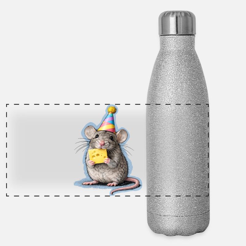 Party Mouse with Cheese – Mixed Media Art Panoramic Glitter Thermal Bottle 500 ml