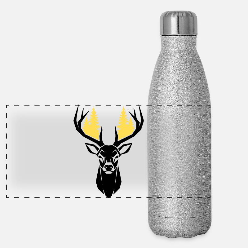  Hirschkopf Wald Silhouette Panorama Glitzer Isolierflasche 500 ml