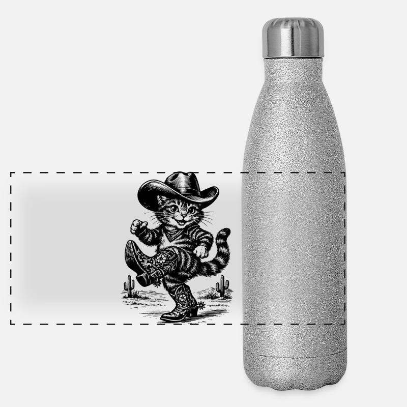 Katzen-Cowboy in Wüste Panorama Glitzer Isolierflasche 500 ml