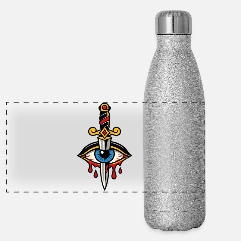 Mystical eye pierced by tattoo-style dagger Panoramic Glitter Thermal Bottle 500 ml
