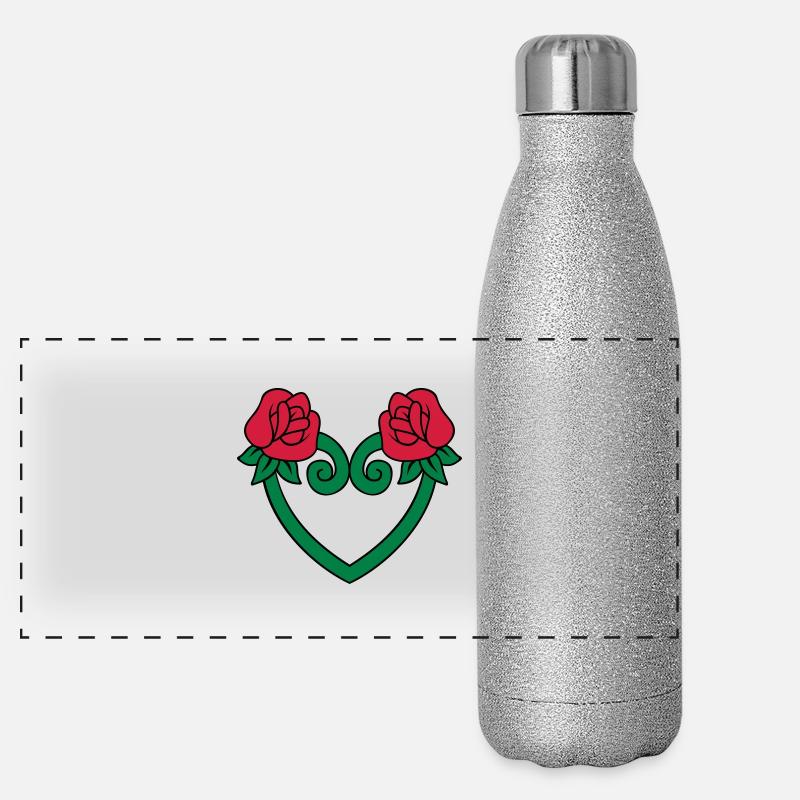 Rose Blumen-Herz 3c Panorama Glitzer Isolierflasche 500 ml