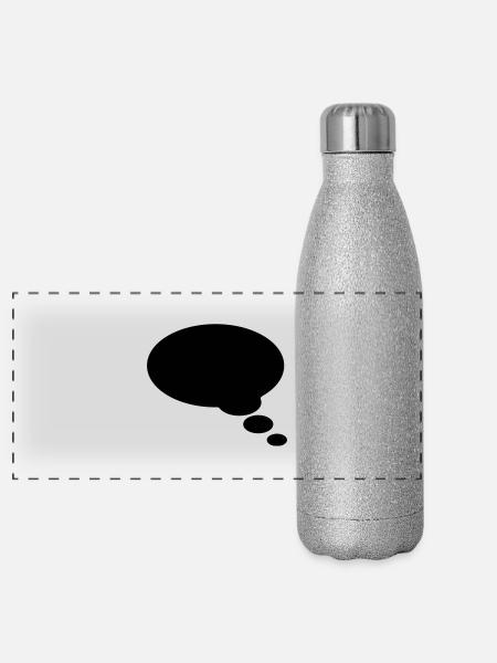 Comic bubble, your text, template, speechbubble, - Panoramic Glitter Thermal Bottle 500 ml - silver glitter - Front