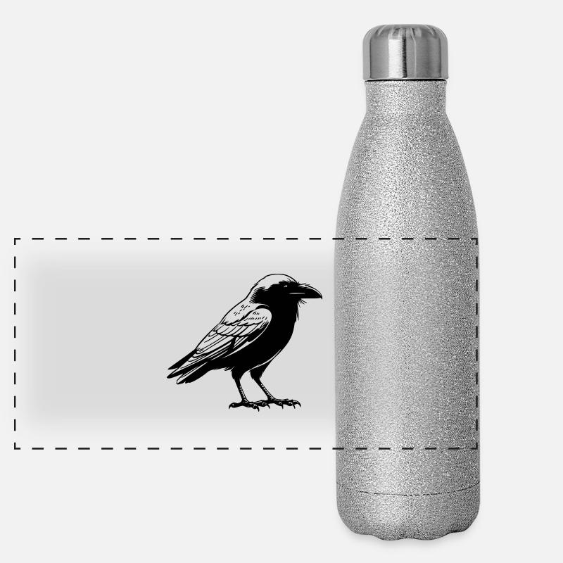 Raven as vector graphic Panoramic Glitter Thermal Bottle 500 ml