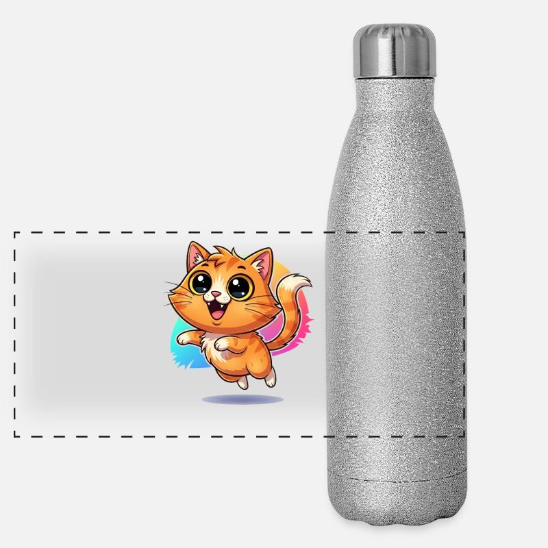 Messager moelleux de la chance : chat mignon aux yeux écarquillés Gourde isotherme panoramique pailletée 500 ml