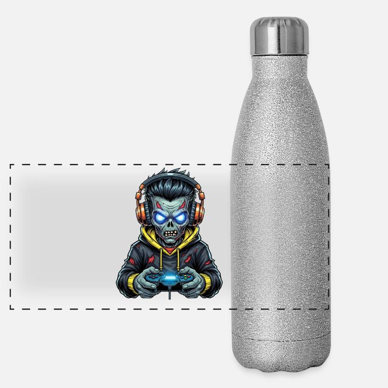 Zombie Gamer: Play until your head explodes! Panoramic Glitter Thermal Bottle 500 ml