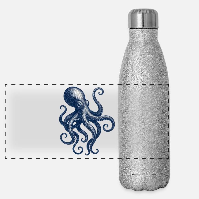 Vintage Oktopus Illustration Panorama Glitzer Isolierflasche 500 ml