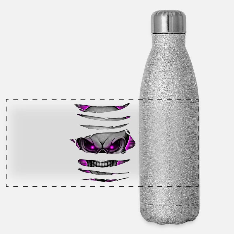 Skull ripped open 005 Panoramic Glitter Thermal Bottle 500 ml