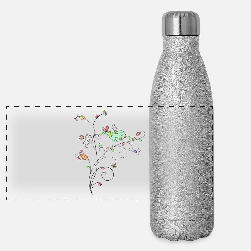 Oiseau Floral branch design Gourde isotherme panoramique pailletée 500 ml