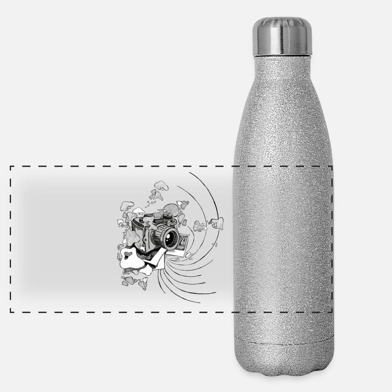Appareil photo avec des éclaboussures de couleur [blanc] Gourde isotherme panoramique pailletée 500 ml