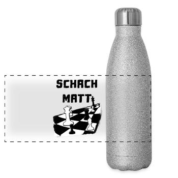 Schachmatt Schachbrett Schachspieler - Panorama Glitzer Isolierflasche 500 ml - Silber Glitzer - Vorne
