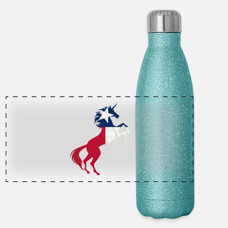 Texas Unicorn Flag T-Shirt Cooles magisches Einhorn Panorama Glitzer Isolierflasche 500 ml