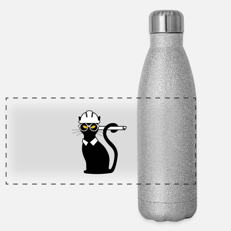 Engineer cat hard hat blueprint gift idea shirt Panoramic Glitter Thermal Bottle 500 ml