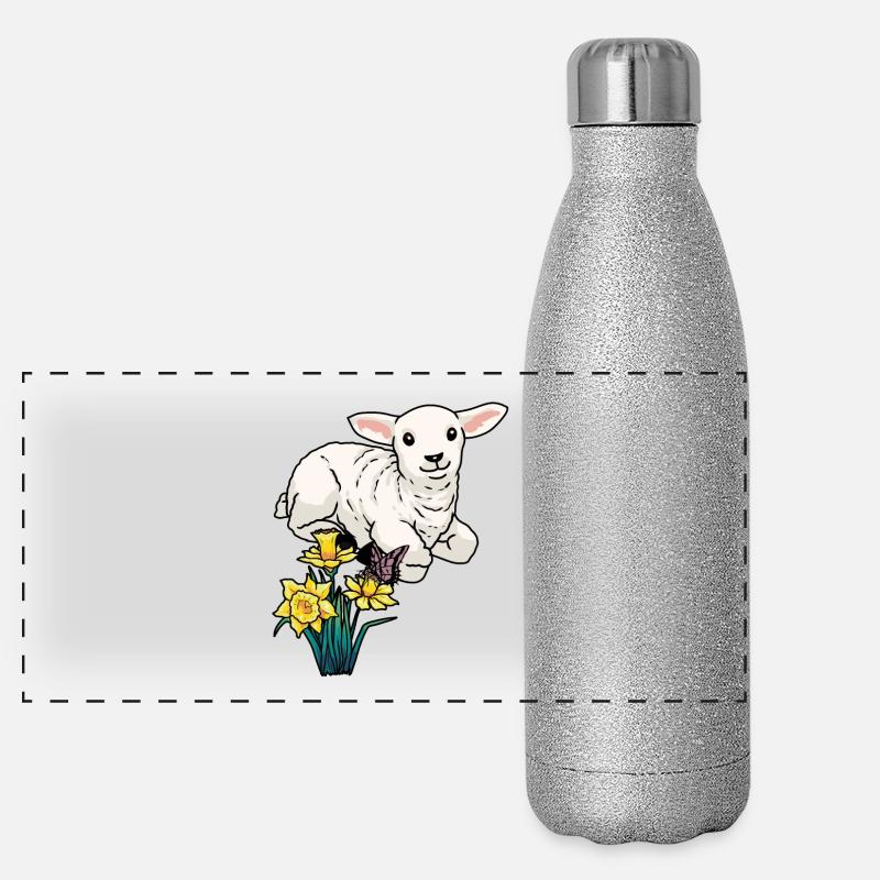 Baby Lamb Sheep Easter Children Happy Easter Panoramic Glitter Thermal Bottle 500 ml