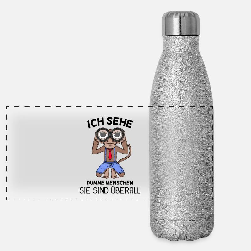 Ich sehe dumme Menschen Spruch lustig Affe Panorama Glitzer Isolierflasche 500 ml