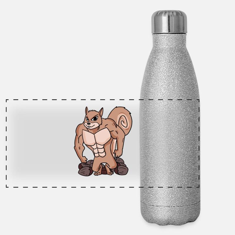 Eichhörnchen mit Muskeln Panorama Glitzer Isolierflasche 500 ml