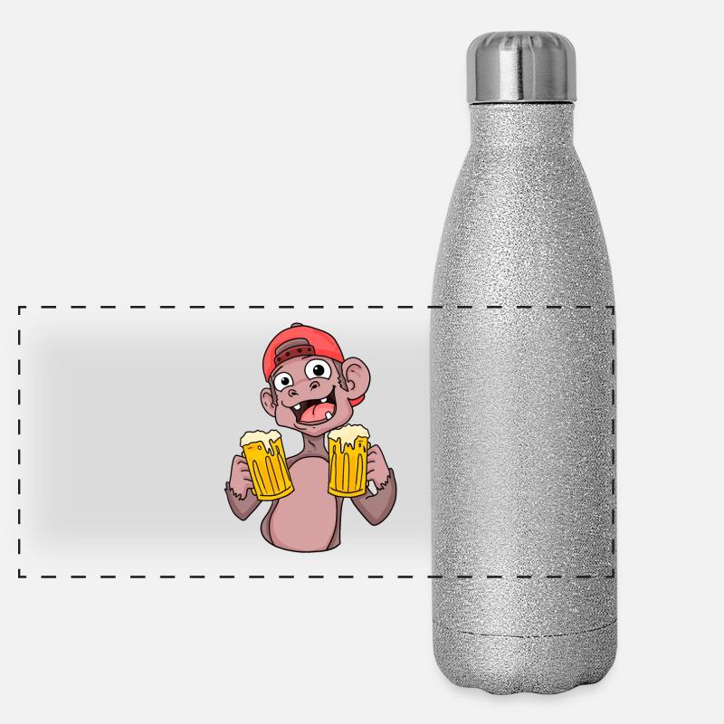 Affe mit Biergläser Panorama Glitzer Isolierflasche 500 ml