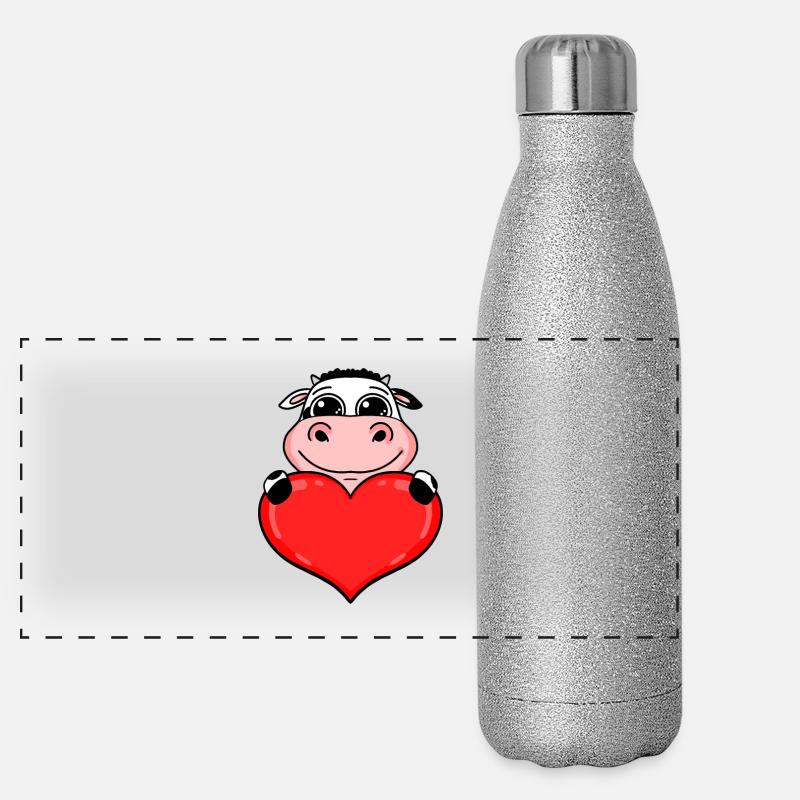 Kuh mit Herz - Liebe Romantisch Panorama Glitzer Isolierflasche 500 ml