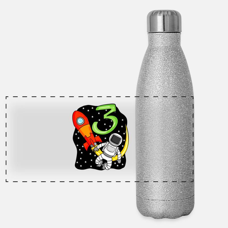 3. Geburtstag - 3 Jahre alt Junge Astronaut Panorama Glitzer Isolierflasche 500 ml