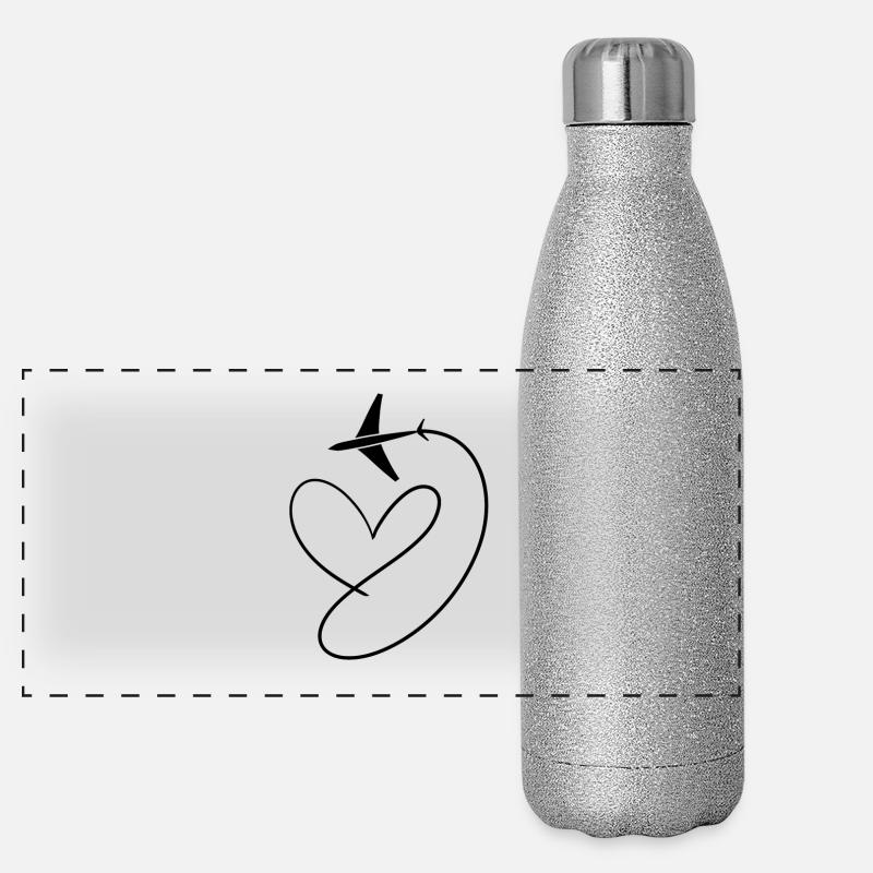 Flugzeug Flieger mit Herz Panorama Glitzer Isolierflasche 500 ml