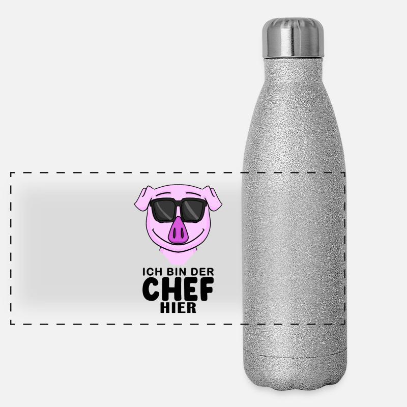 Chef Spruch mit Schwein Motiv Panorama Glitzer Isolierflasche 500 ml