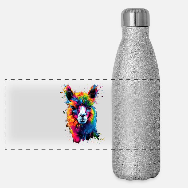 Alpaka Pop Art Bunte Farben Lama Regenbogen Alpaka Panorama Glitzer Isolierflasche 500 ml