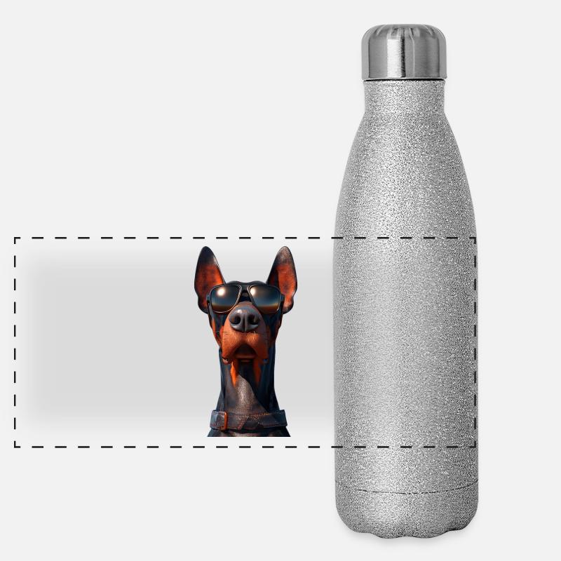 Doberman chiens motif chien de garde fier dobermans Gourde isotherme panoramique pailletée 500 ml