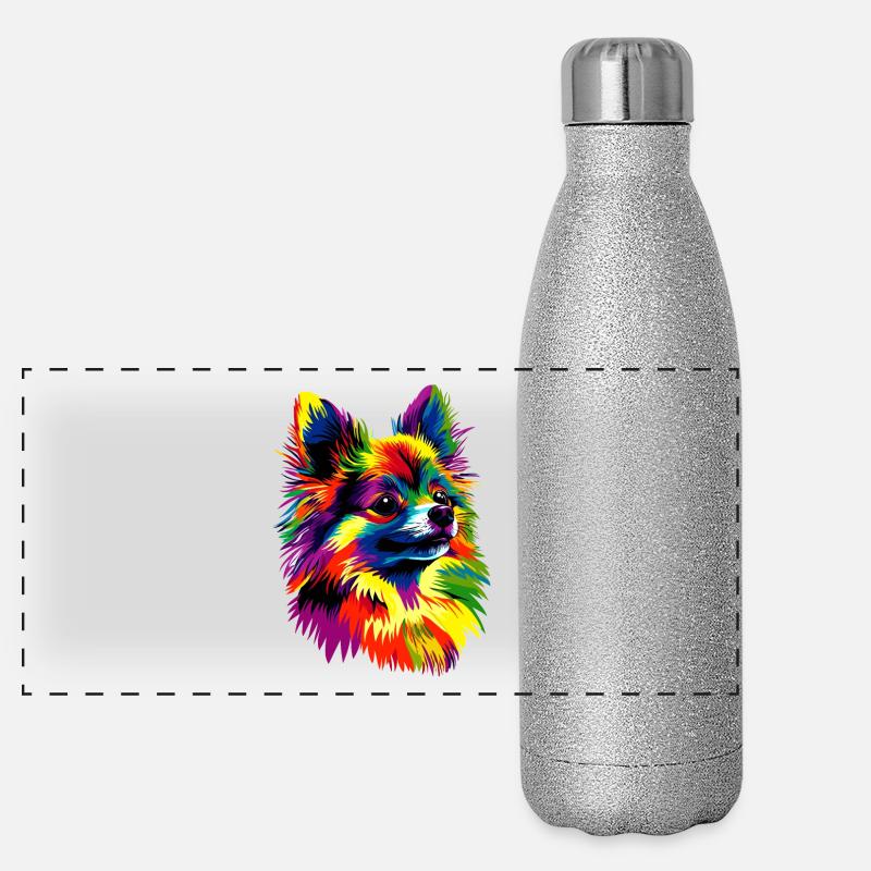 Zwergspitz Popart Pommeraner Bunter Pom Spitz Hund Panorama Glitzer Isolierflasche 500 ml