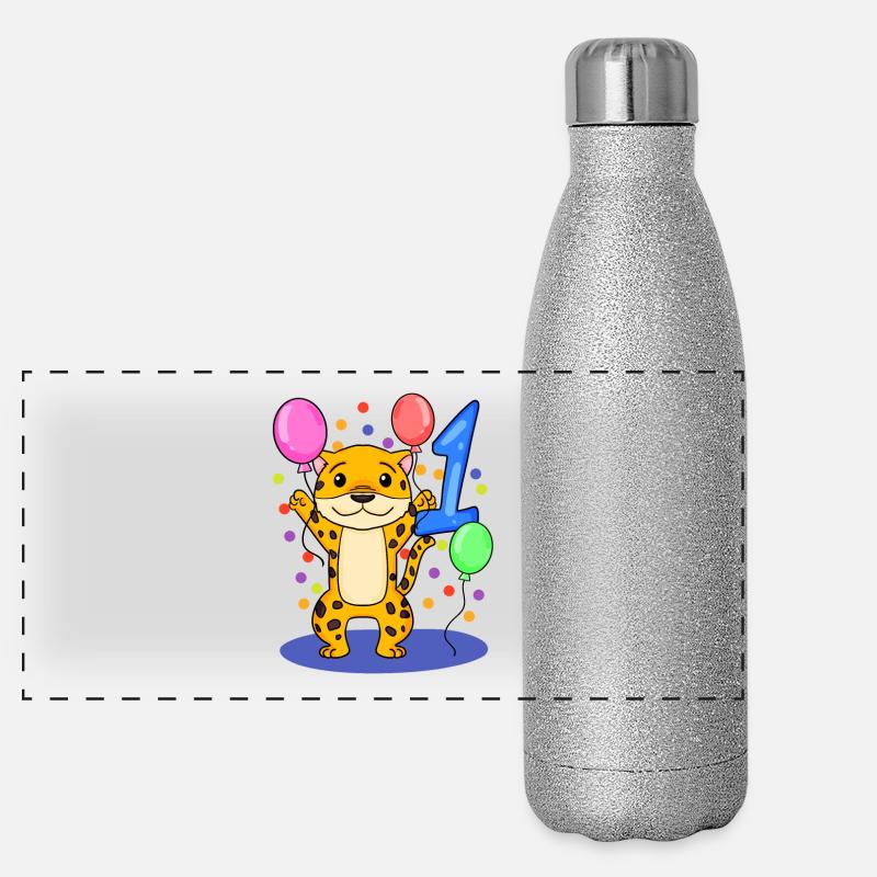 1 Jahr alt - Einschulung - Jaguar Katze Motiv - Za Panorama Glitzer Isolierflasche 500 ml