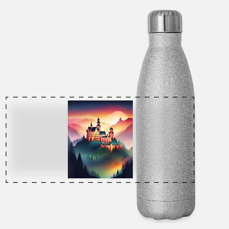 Wunderschöne rumänische Burg Panorama Glitzer Isolierflasche 500 ml
