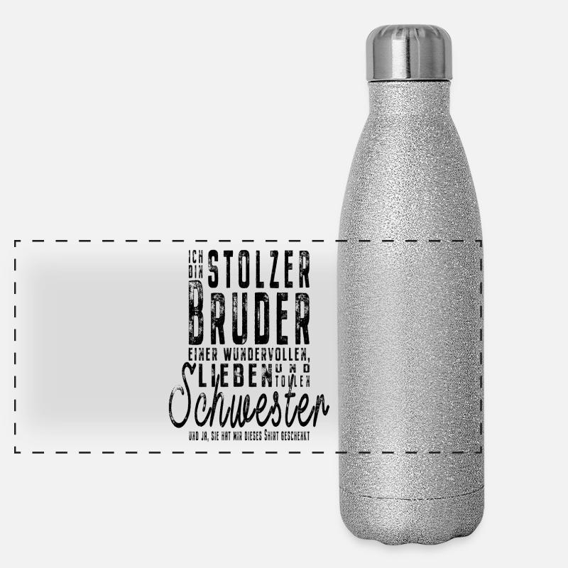 Ich bin stolzer Bruder einer tollen Schwester Panorama Glitzer Isolierflasche 500 ml