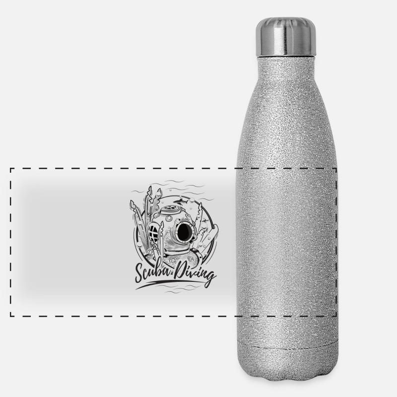 Diving Helmet Drawing - Diving, Shark Panoramic Glitter Thermal Bottle 500 ml