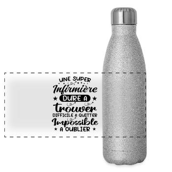 Une Super Infirmière - Cadeau infirmière - Gourde isotherme panoramique pailletée 500 ml - paillettes argentées - Devant