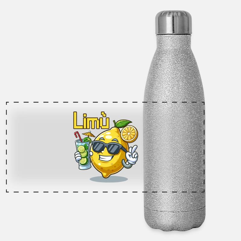 Caractère Citron avec Lunettes de Soleil et Cocktail Gourde isotherme panoramique pailletée 500 ml