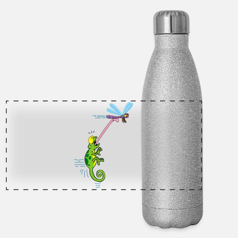 Caméléon et libellule Gourde isotherme panoramique pailletée 500 ml