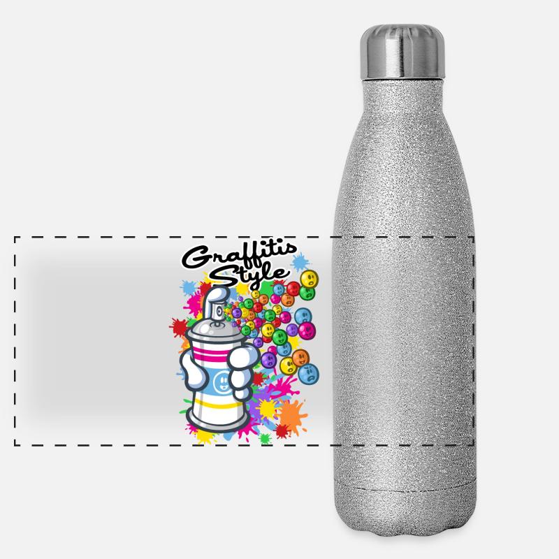 Graffiti cartoon style - Panoramic Glitter Thermal Bottle 500 ml - silver glitter