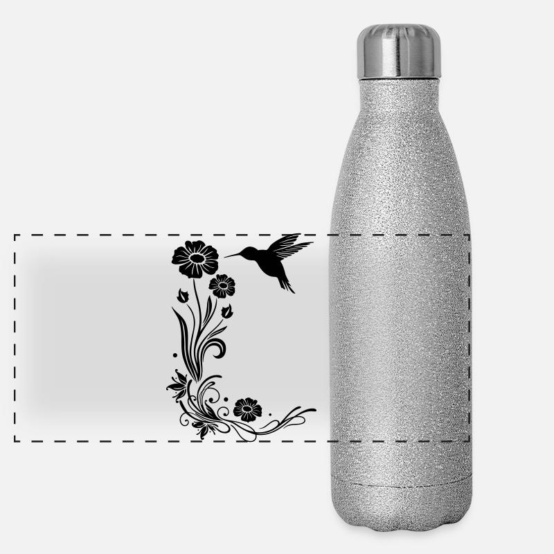 Kolibri Blumen Panorama Glitzer Isolierflasche 500 ml