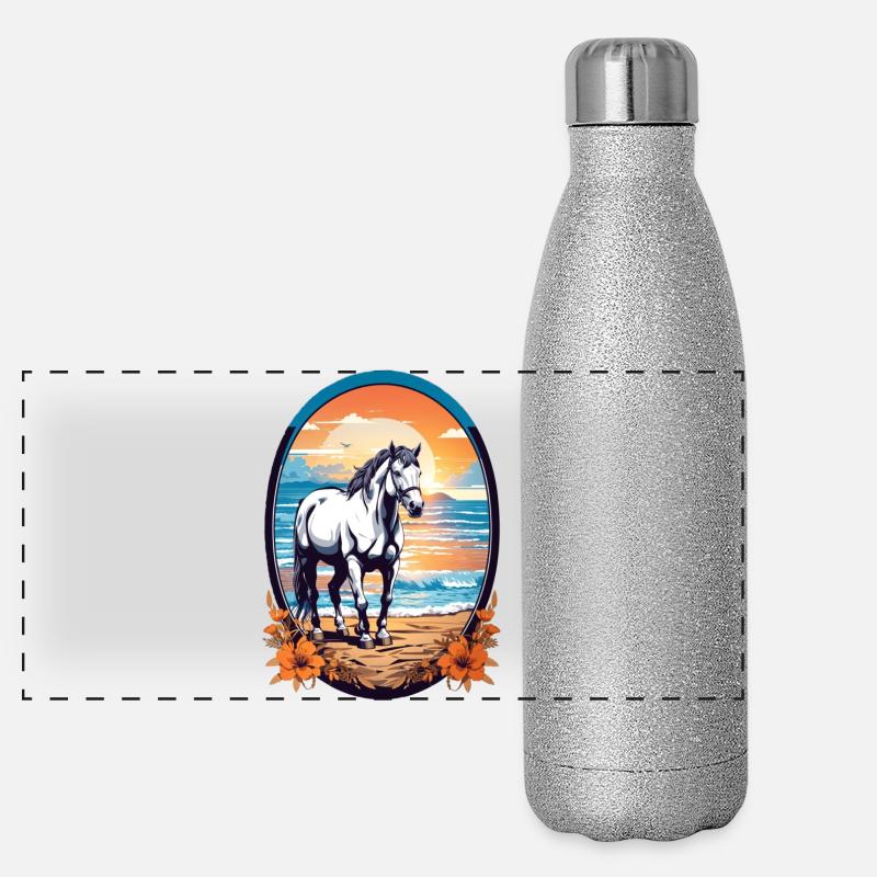 Cheval sur la plage Gourde isotherme panoramique pailletée 500 ml