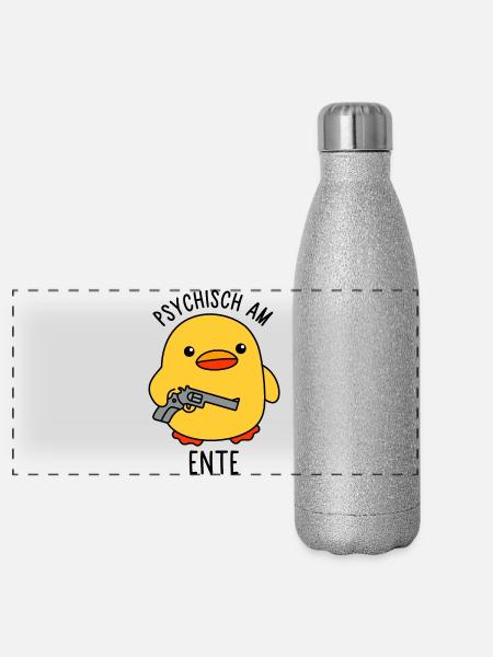 Psychisch am Ente - Panorama Glitzer Isolierflasche 500 ml - Silber Glitzer