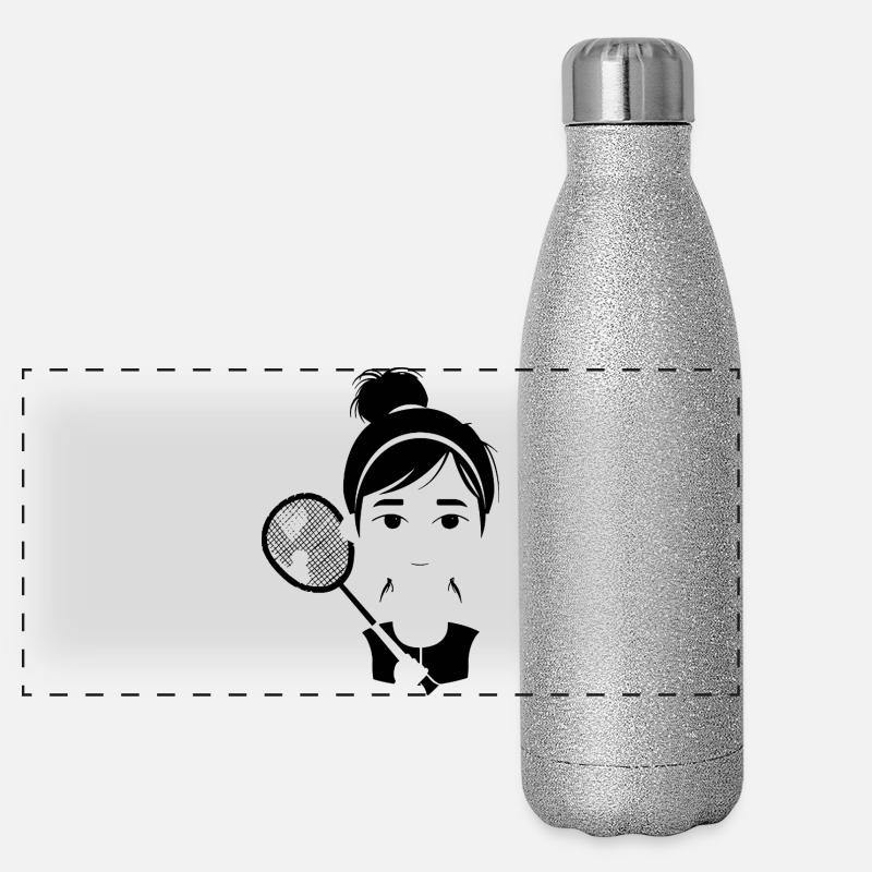 Joueur de badminton style dessin animé Gourde isotherme panoramique pailletée 500 ml