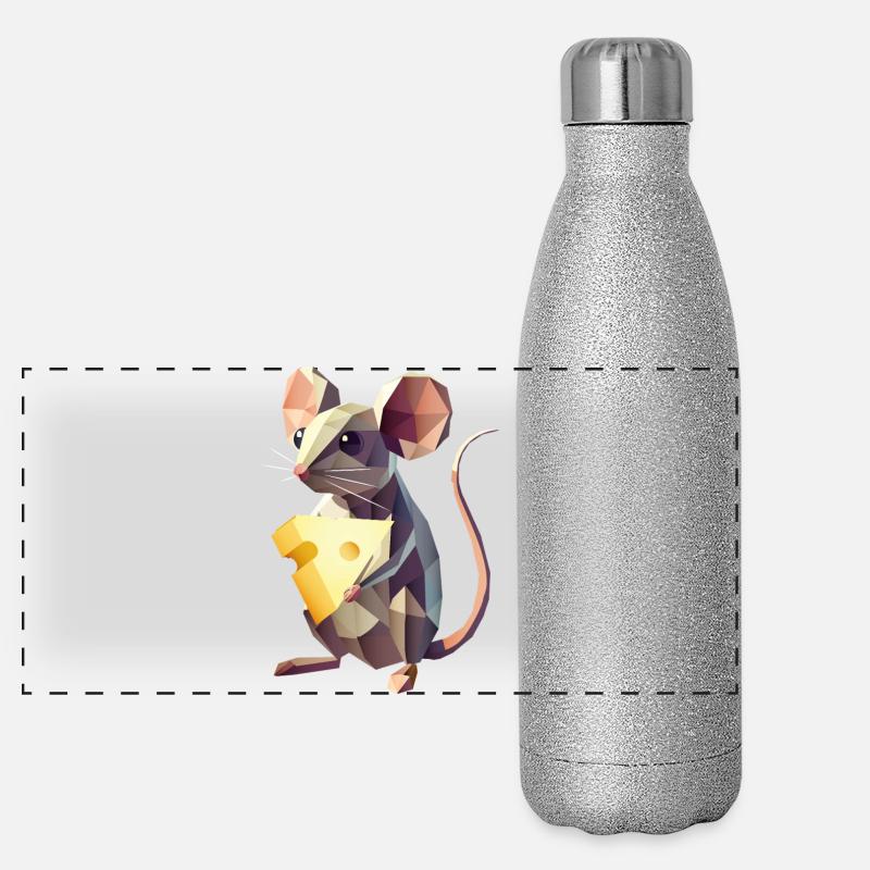Polygon-Maus mit Käse – süßes Tiermotiv Panorama Glitzer Isolierflasche 500 ml