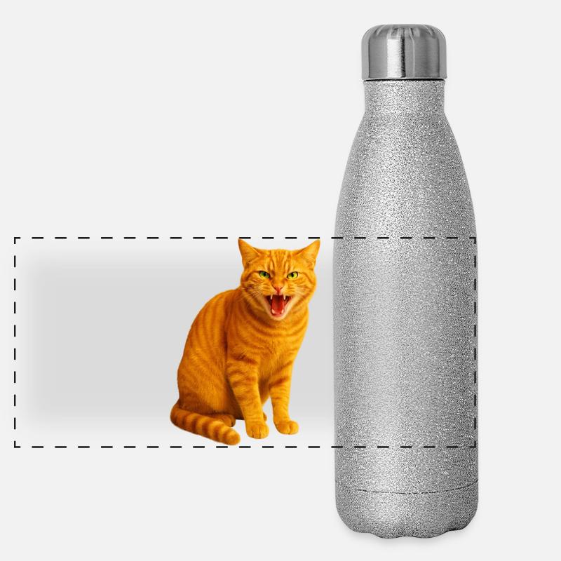 Hissing orange tabby cat - Panoramic Glitter Thermal Bottle 500 ml - silver glitter