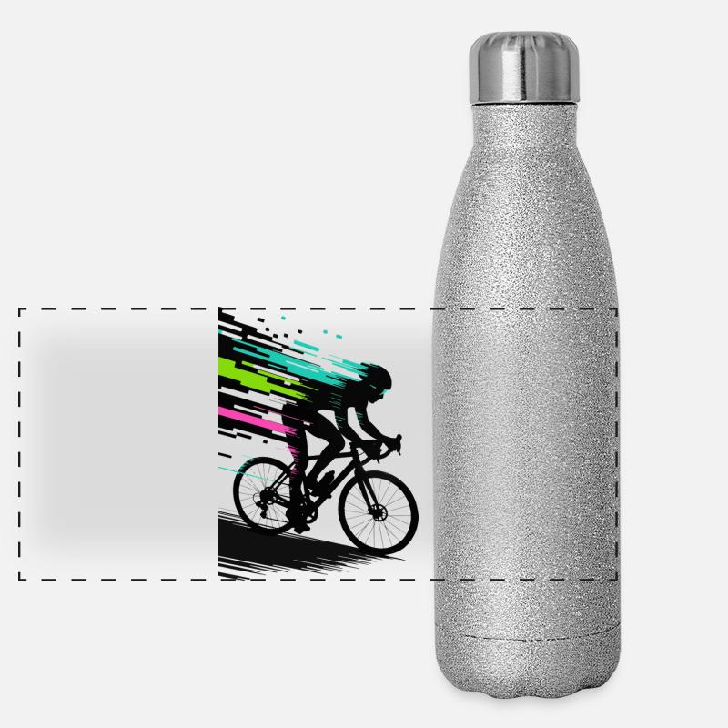 Glitch Pixel Cyclist – Digital Speed Art Panoramic Glitter Thermal Bottle 500 ml