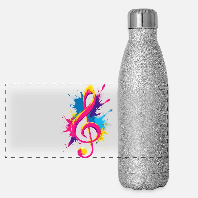 Bunter Notenschlüssel mit Farbspritzern Panorama Glitzer Isolierflasche 500 ml