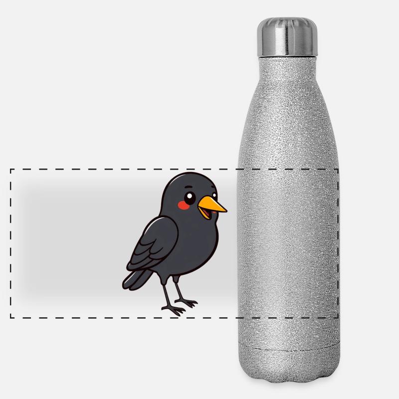 oiseau merle noir Gourde isotherme panoramique pailletée 500 ml
