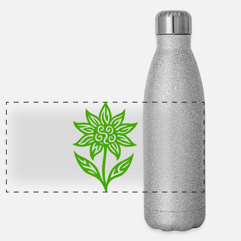 Creative flower with tribal pattern - color variable Panoramic Glitter Thermal Bottle 500 ml
