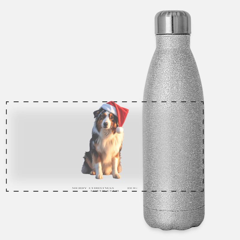 Boder Collie Weihnachts-Hund im Santa-Hut Panorama Glitzer Isolierflasche 500 ml