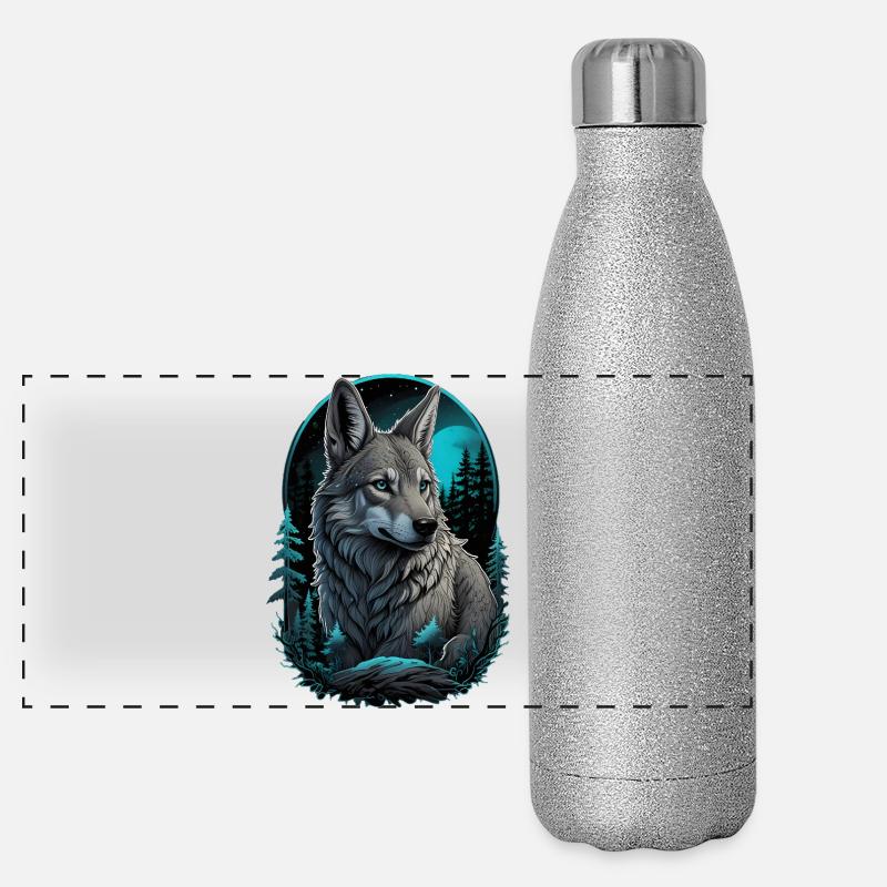 Mystic Wolf at Full Moon Panoramic Glitter Thermal Bottle 500 ml