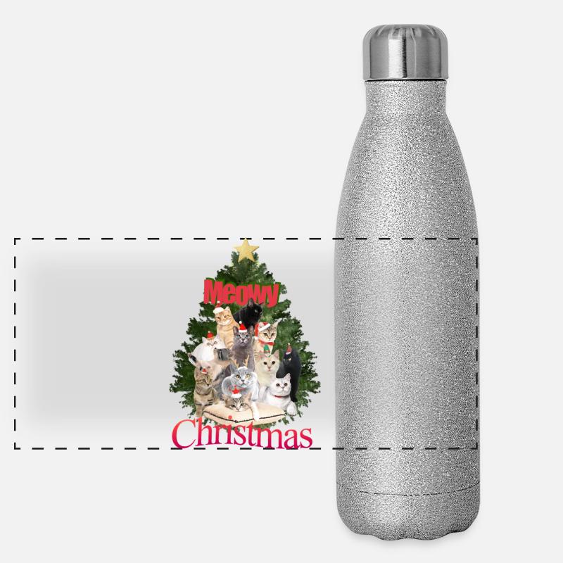 Miauige Weihnachtskatze Collage Panorama Glitzer Isolierflasche 500 ml